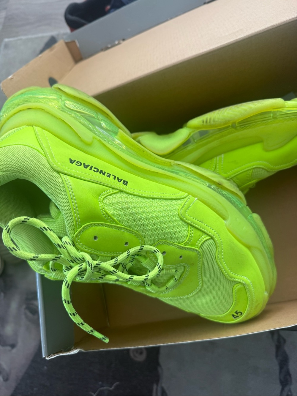 Balenciaga Neon Yellow Triple S Chunky Sneakers